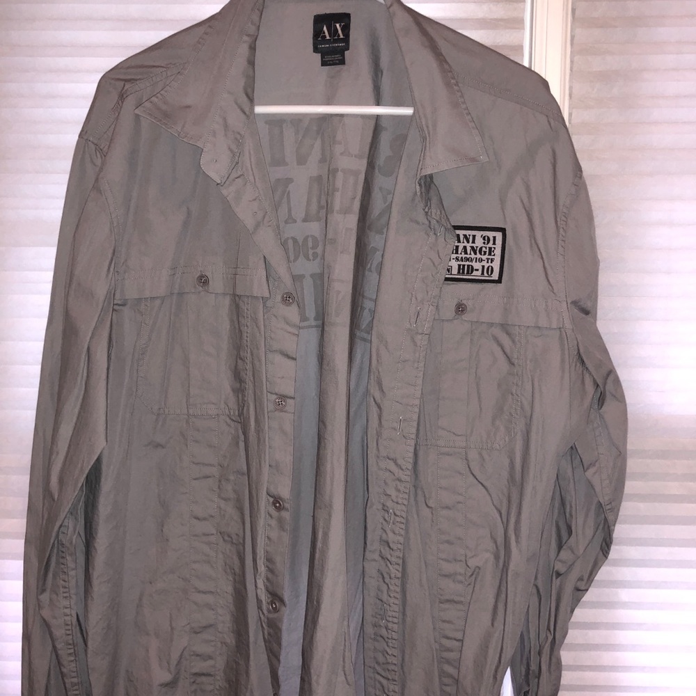 Men’s gray khaki Armani exchange button down